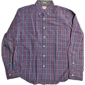 J. Crew Slim Fit 100% Cotton Blue Red Plaid Tartan Shirt Men's L